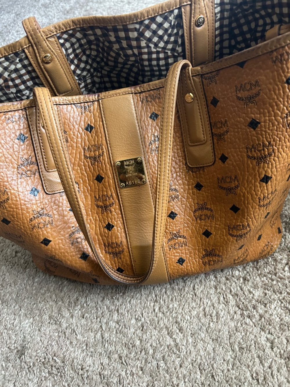 MCM Tan Visetos Monogrammed Leather Tote